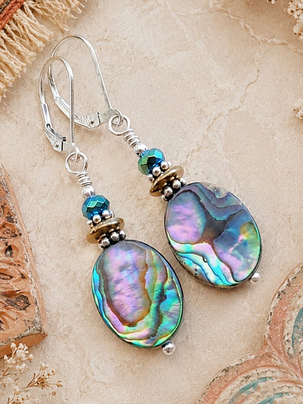 Abalone Earrings With Sterling Silver Leverback Earwires